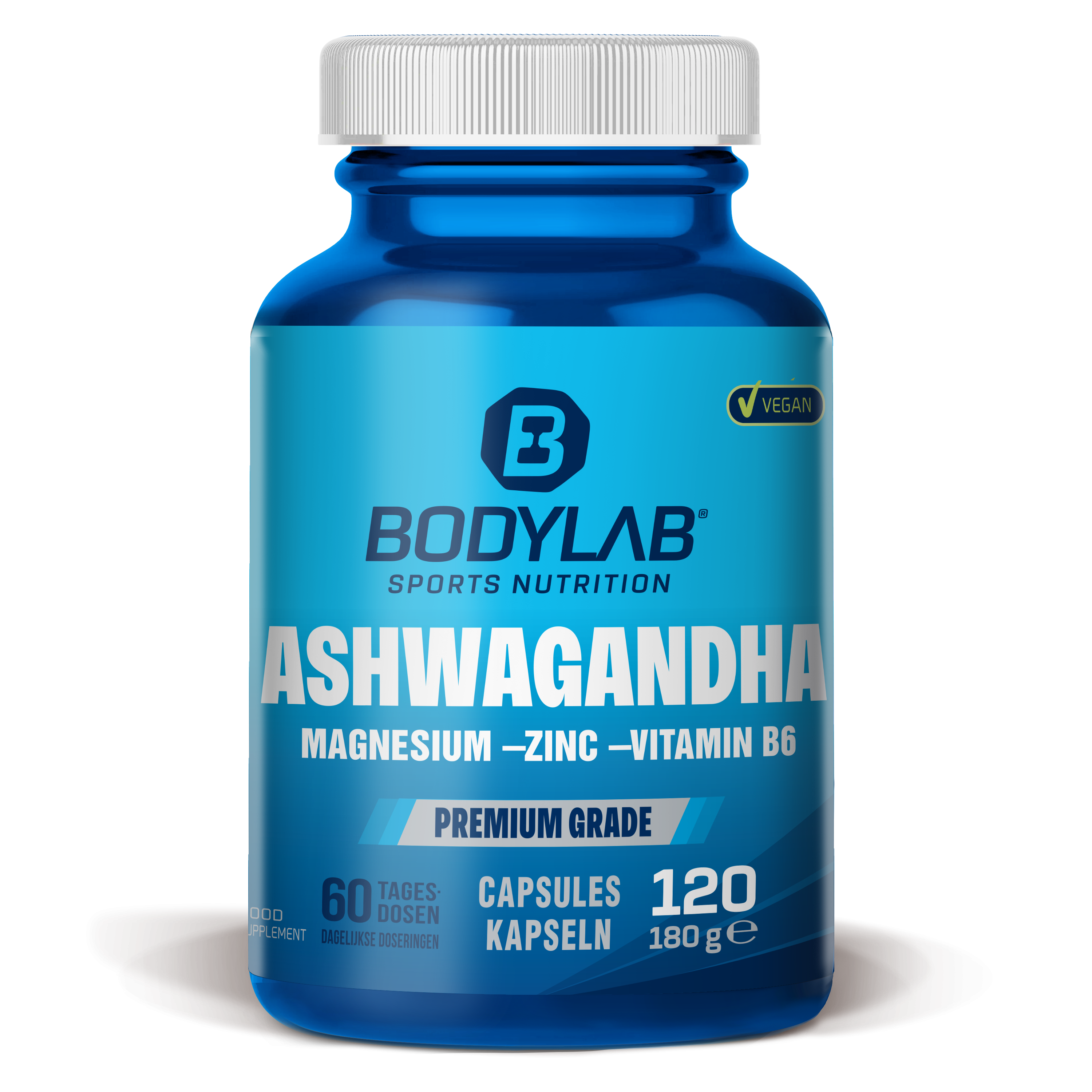 Ashwagandha + Magnesium - Zinc - Vitamin B6 (120 Kapseln)