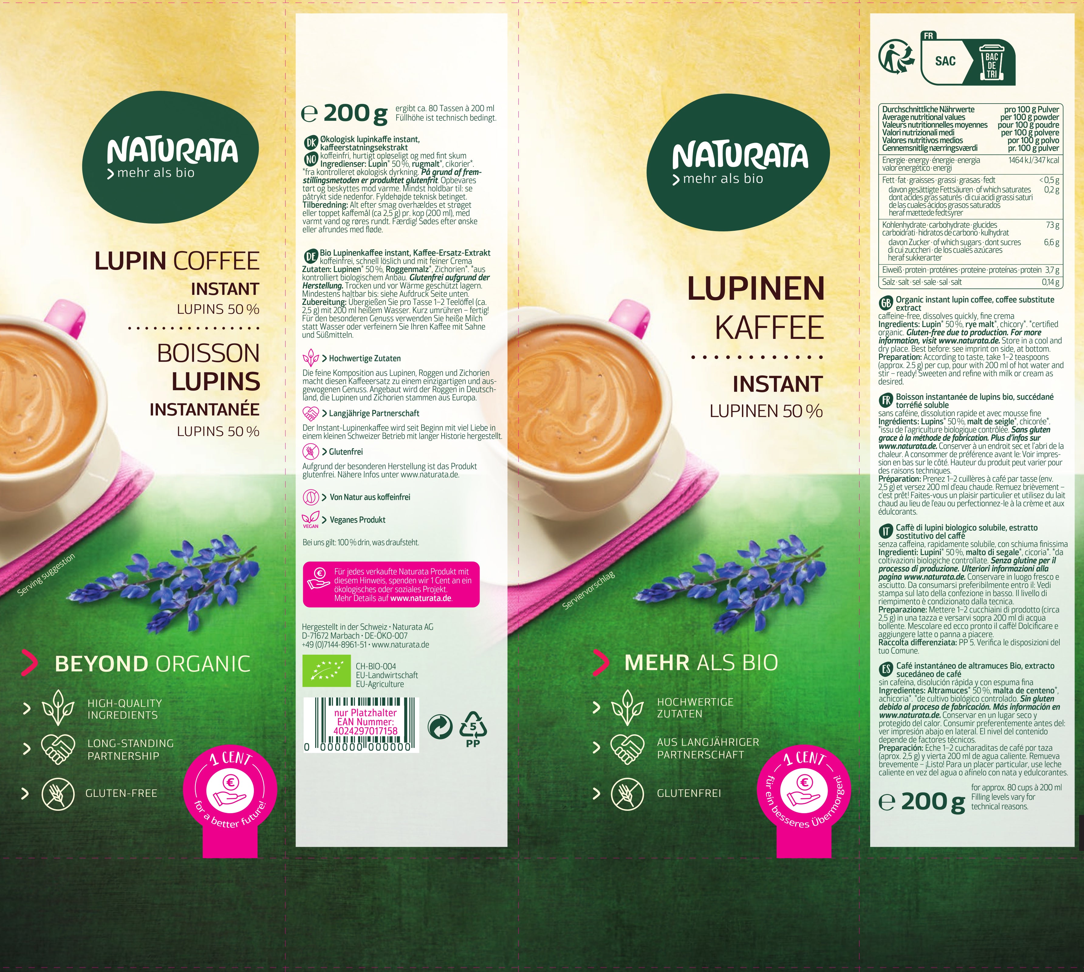 Lupinenkaffee Bio Instant Nachfüllpackung (200g)