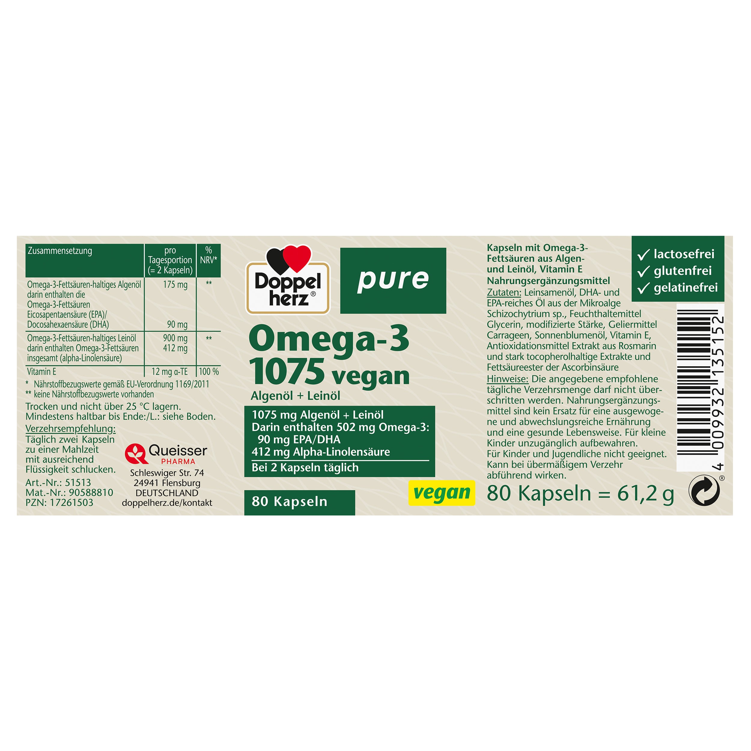Pure Omega-3 1075 vegan (80 Kapseln)