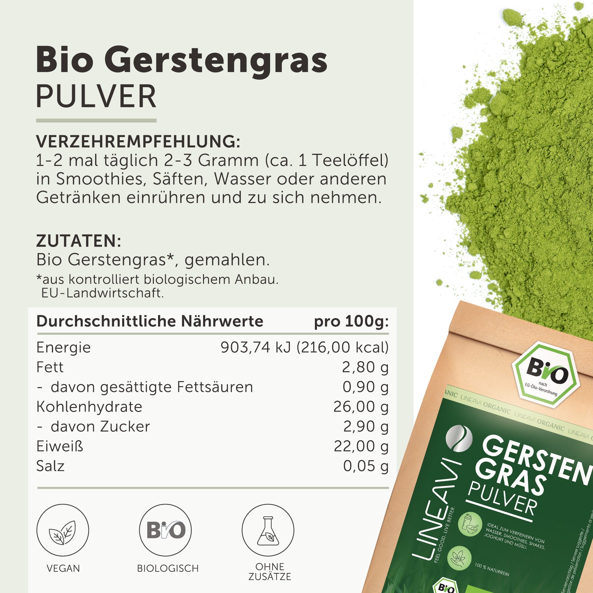 Doppelpack: Gerstengraspulver bio (2x1000g)