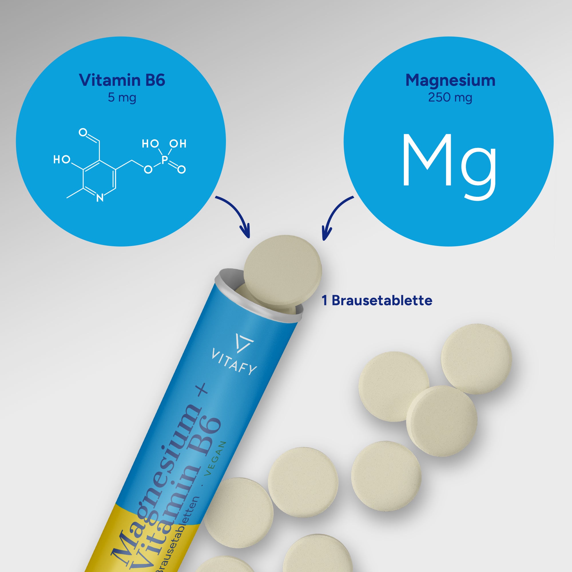 Magnesium + Vitamin B6 - Zitrone (20 Brausetabletten) - 6er Pack