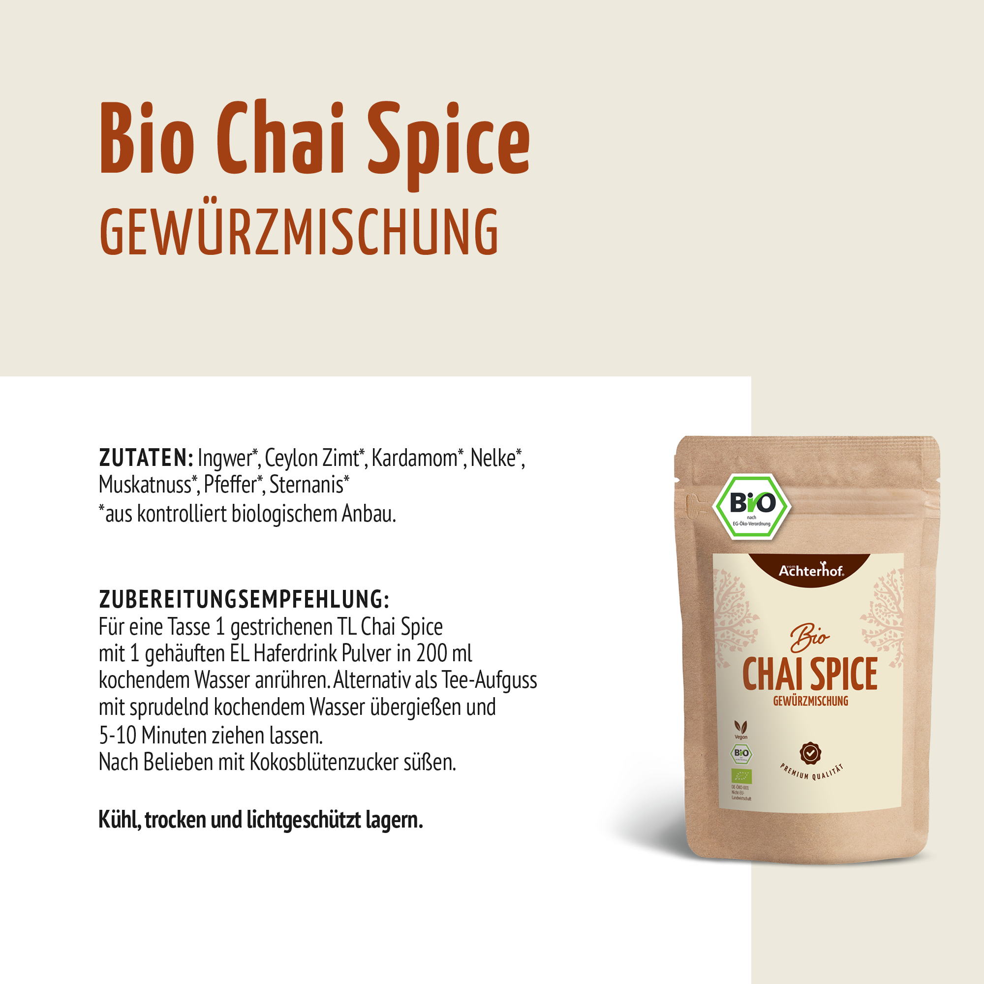 Bio Spicy Chai Gewürzmischung – zuckerfrei (500g)
