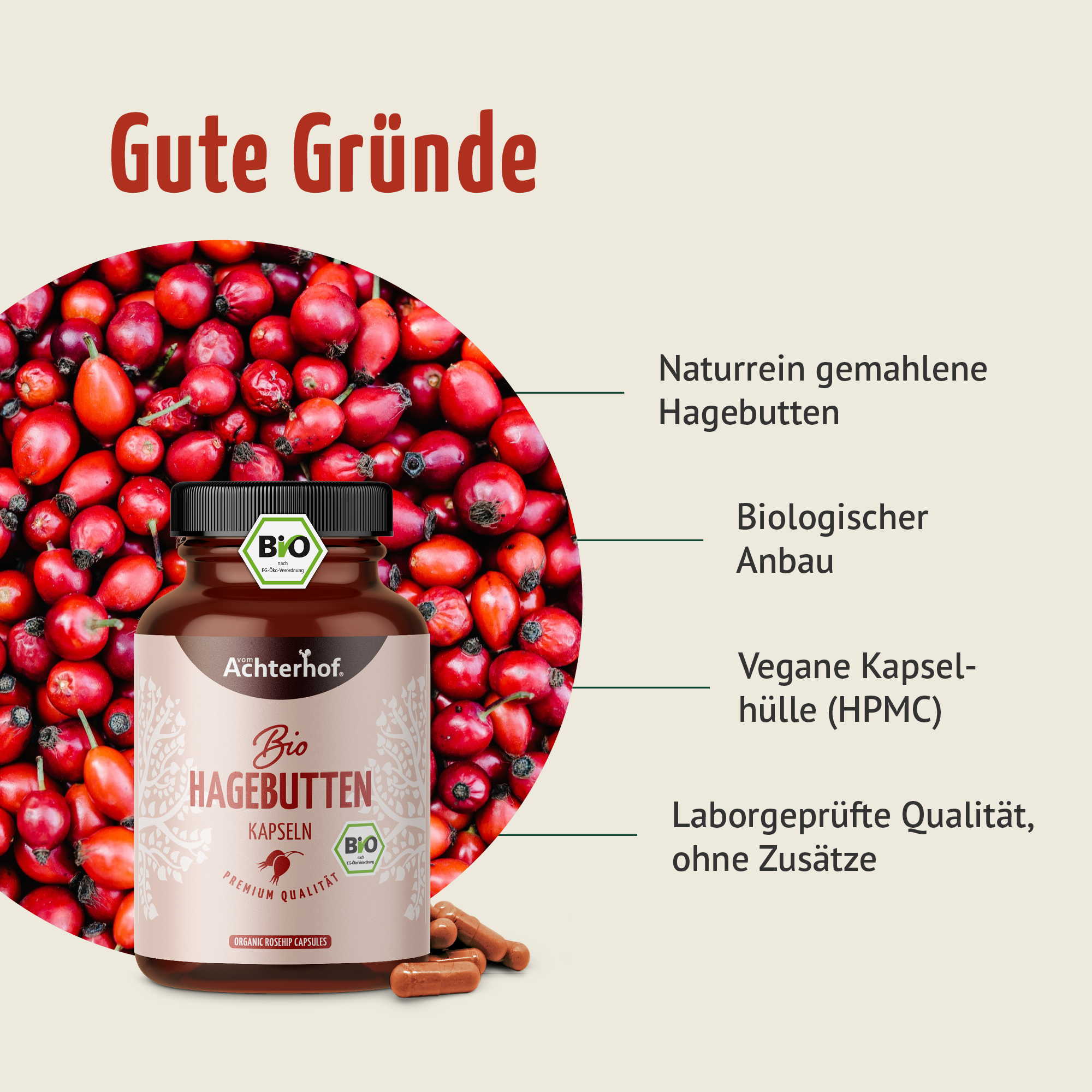 Bio Hagebutten Kapseln (180 Kapseln)