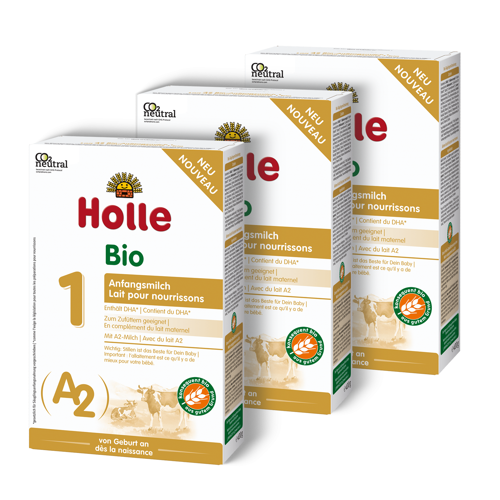 3er Pack A2 Bio-Anfangsmilch 1 von Geburt an (400g)
