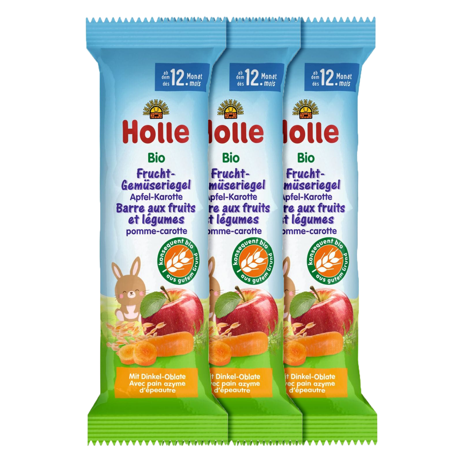 3er Pack Bio-Frucht-Gemüseriegel Apfel-Karotte ab dem 12. Monat (25g)