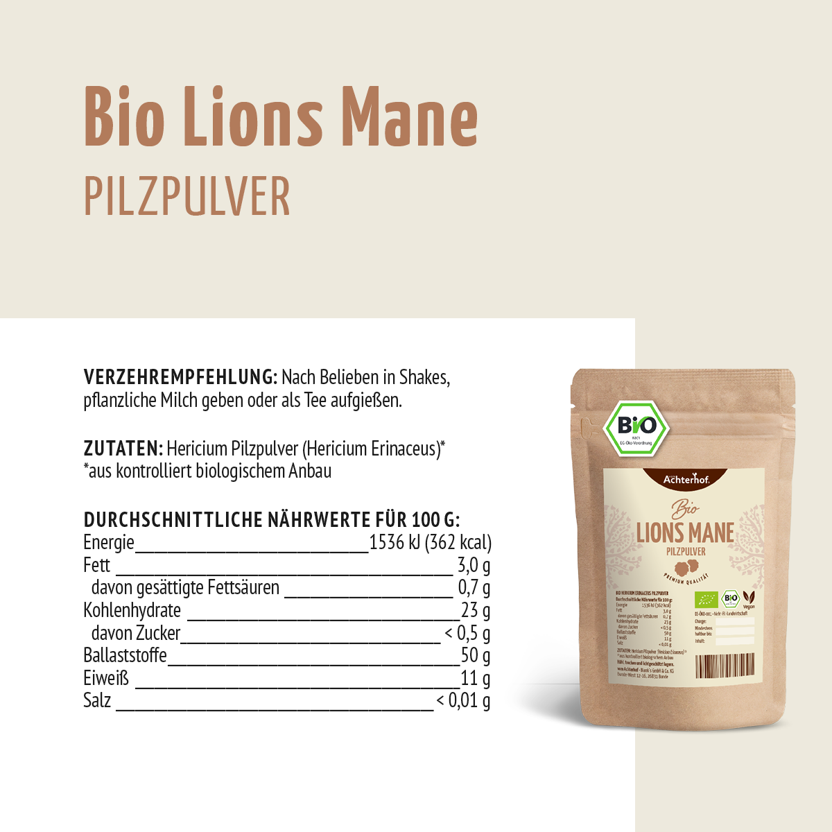 Bio Lions Mane Pilzpulver (250g)