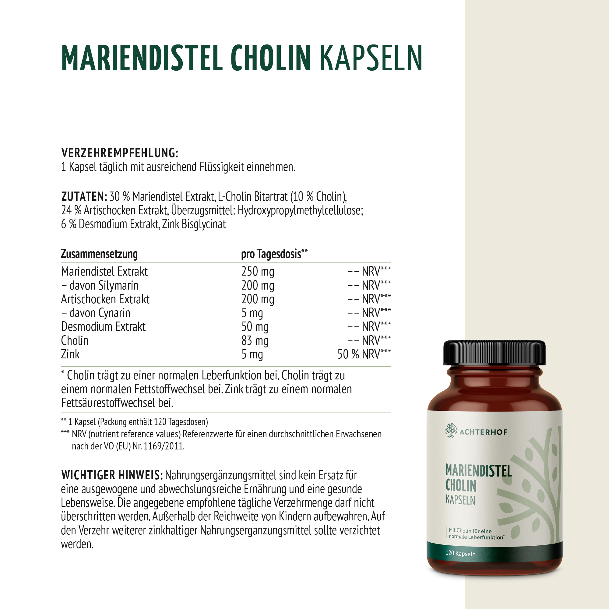 Mariendistel Cholin Kapseln (120 Kapseln)