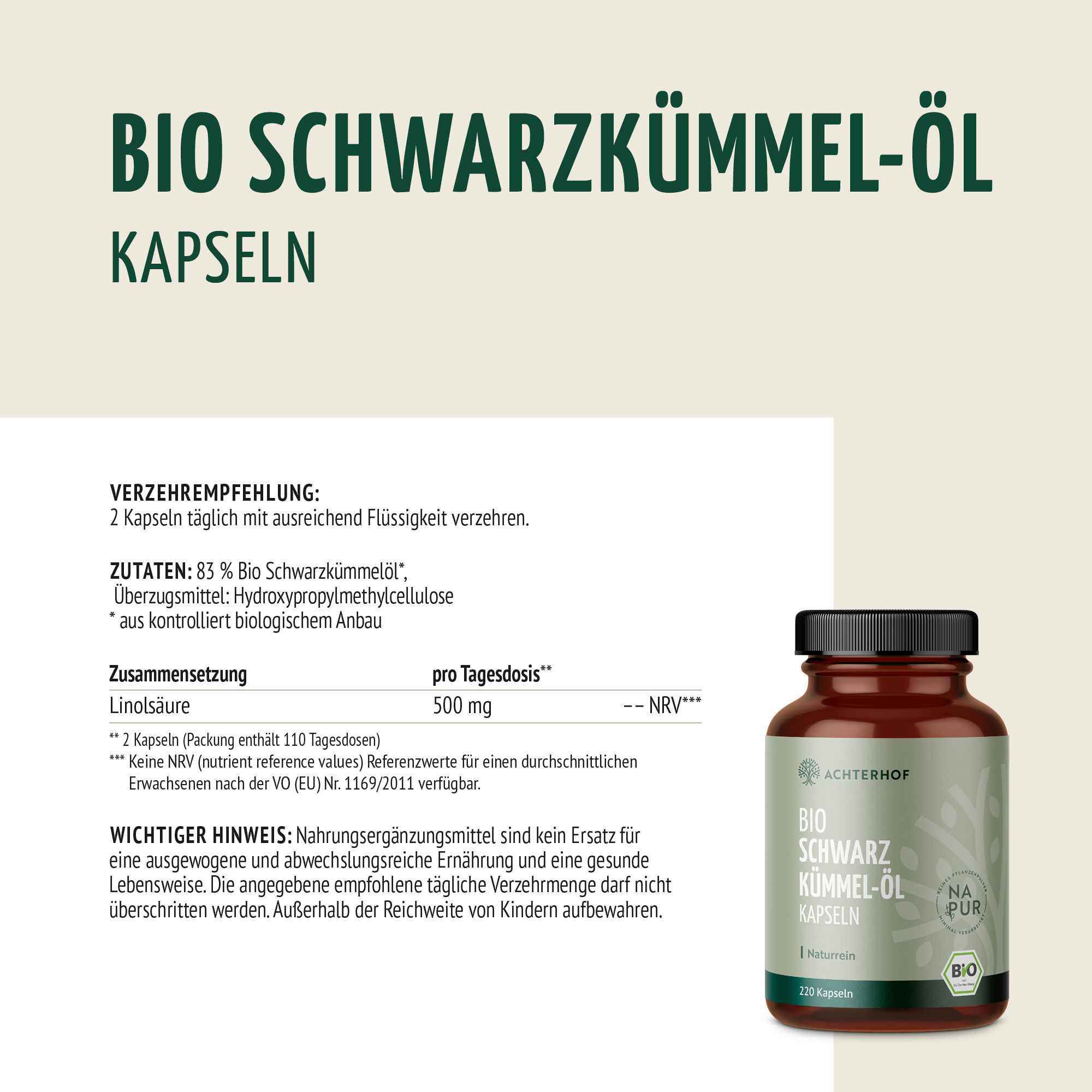 Bio Schwarzkümmel-Öl Kapseln (220 Kapseln)