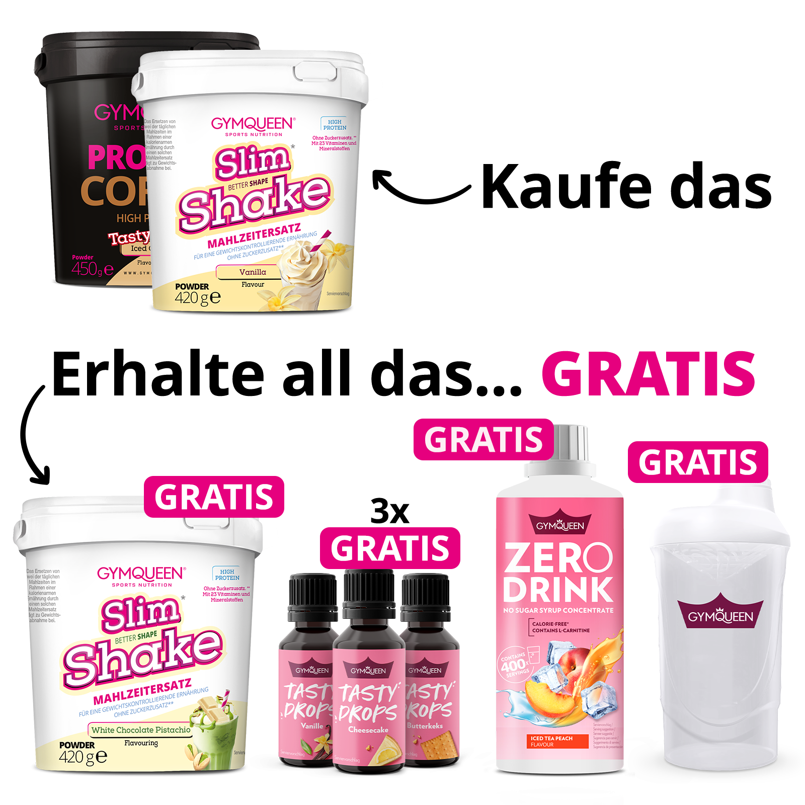NEW YEAR DEAL: 6Für2 Abnehmpaket XL mit GRATIS Slim Shake + Zero Drink + 3x Tasty Drops und Shaker