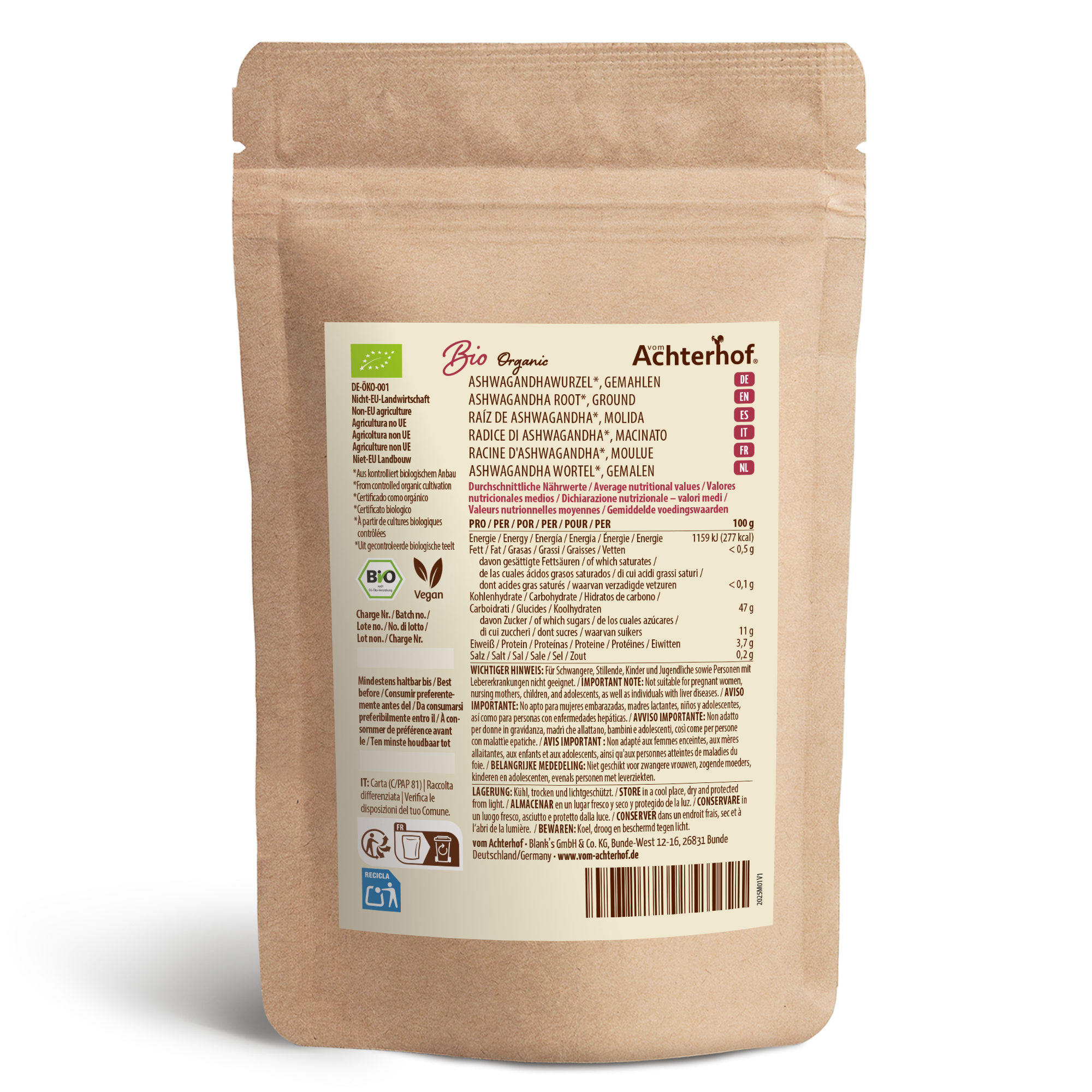 Ashwagandha Pulver Bio (500g)