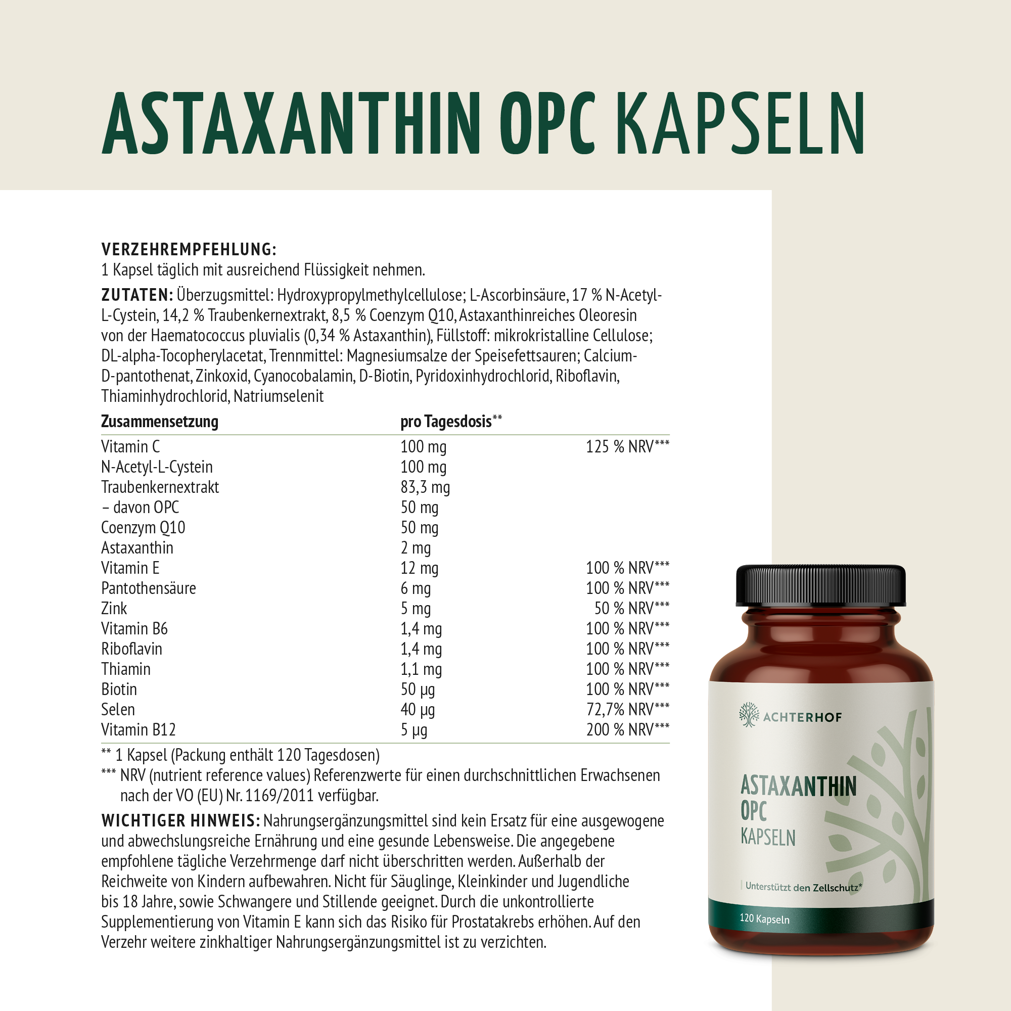 Astaxanthin OPC Zellschutz Kapseln (120 Kapseln)