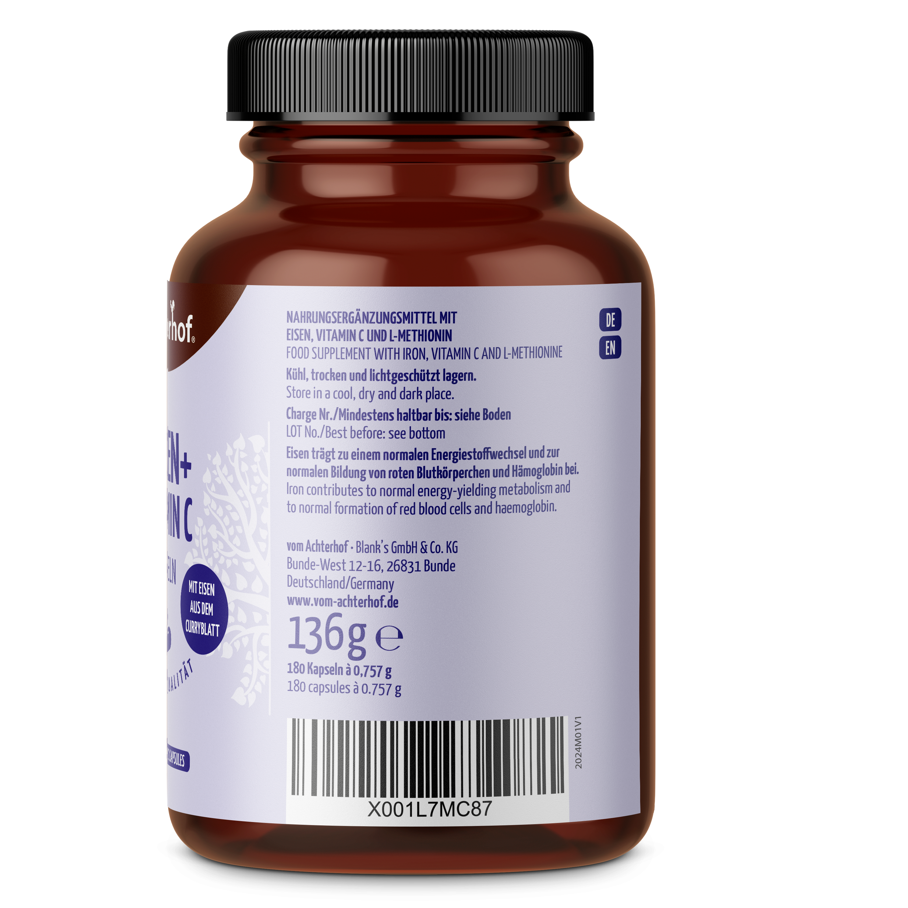 Eisen + Vitamin C Kapseln (180 Kapseln)