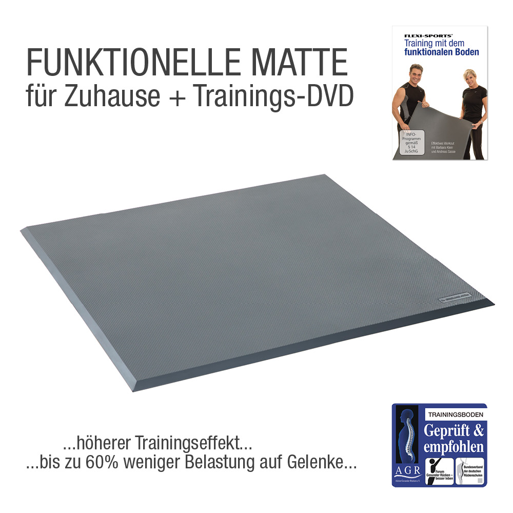 Functional Training Bodenmatte Grau 91 cm x 91 cm + Übungs-DVD "Training mit dem Funktionalem Boden"