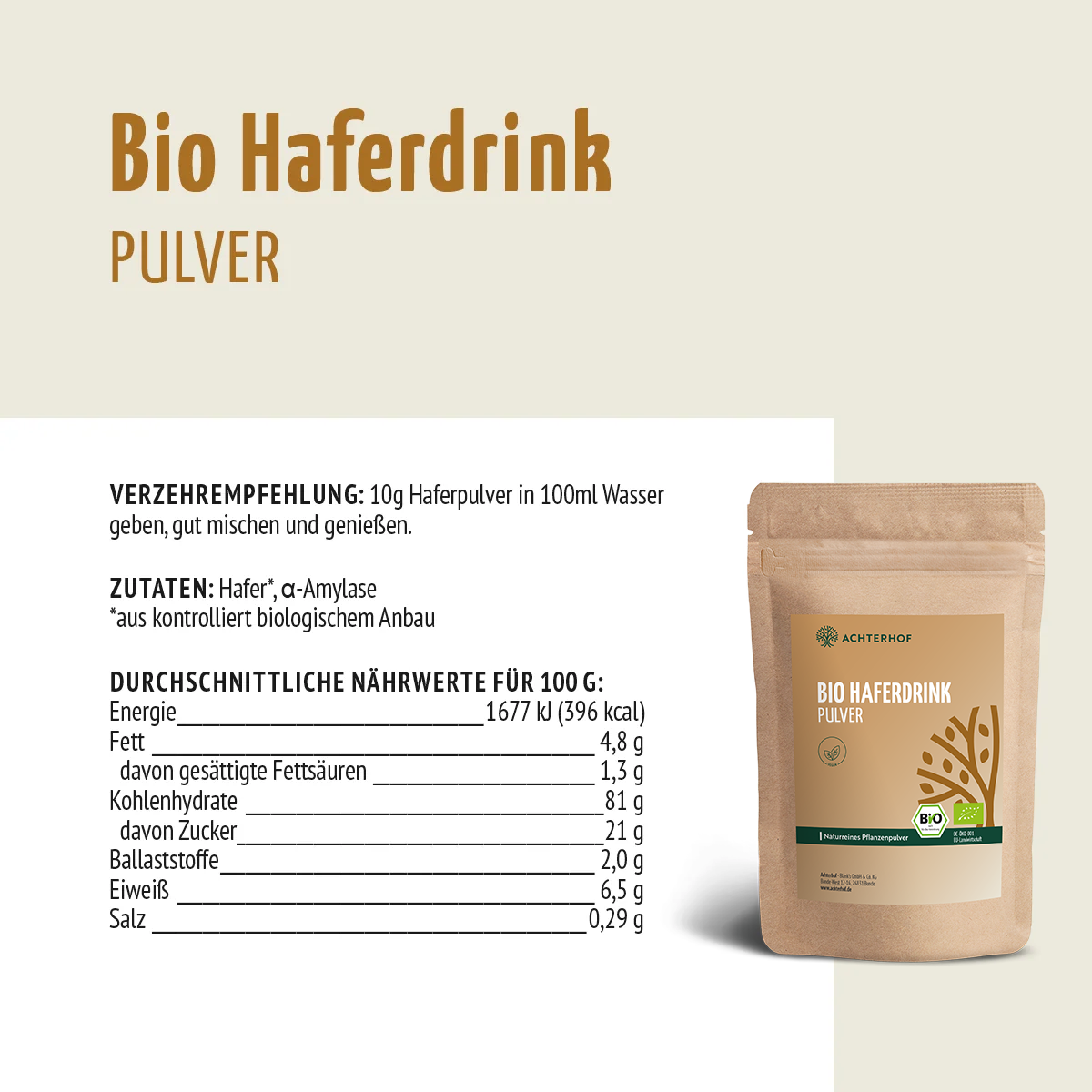 Bio Haferdrink Pulver (500g)