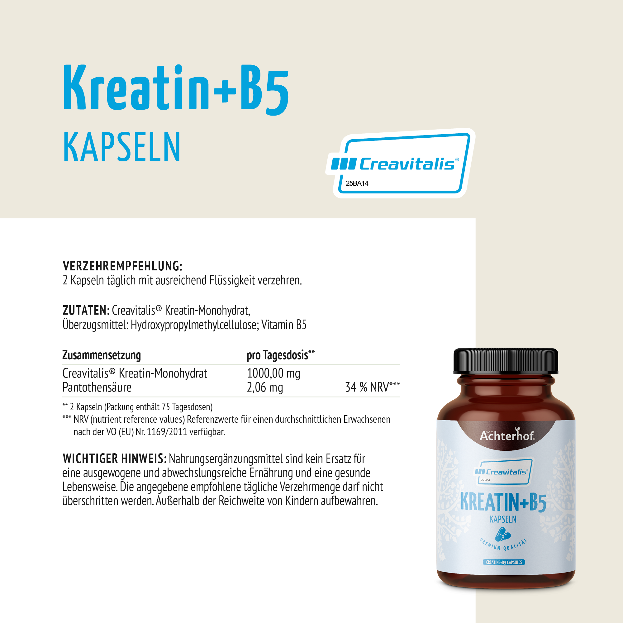 Kreatin+B5 Kapseln (150 Kapseln)