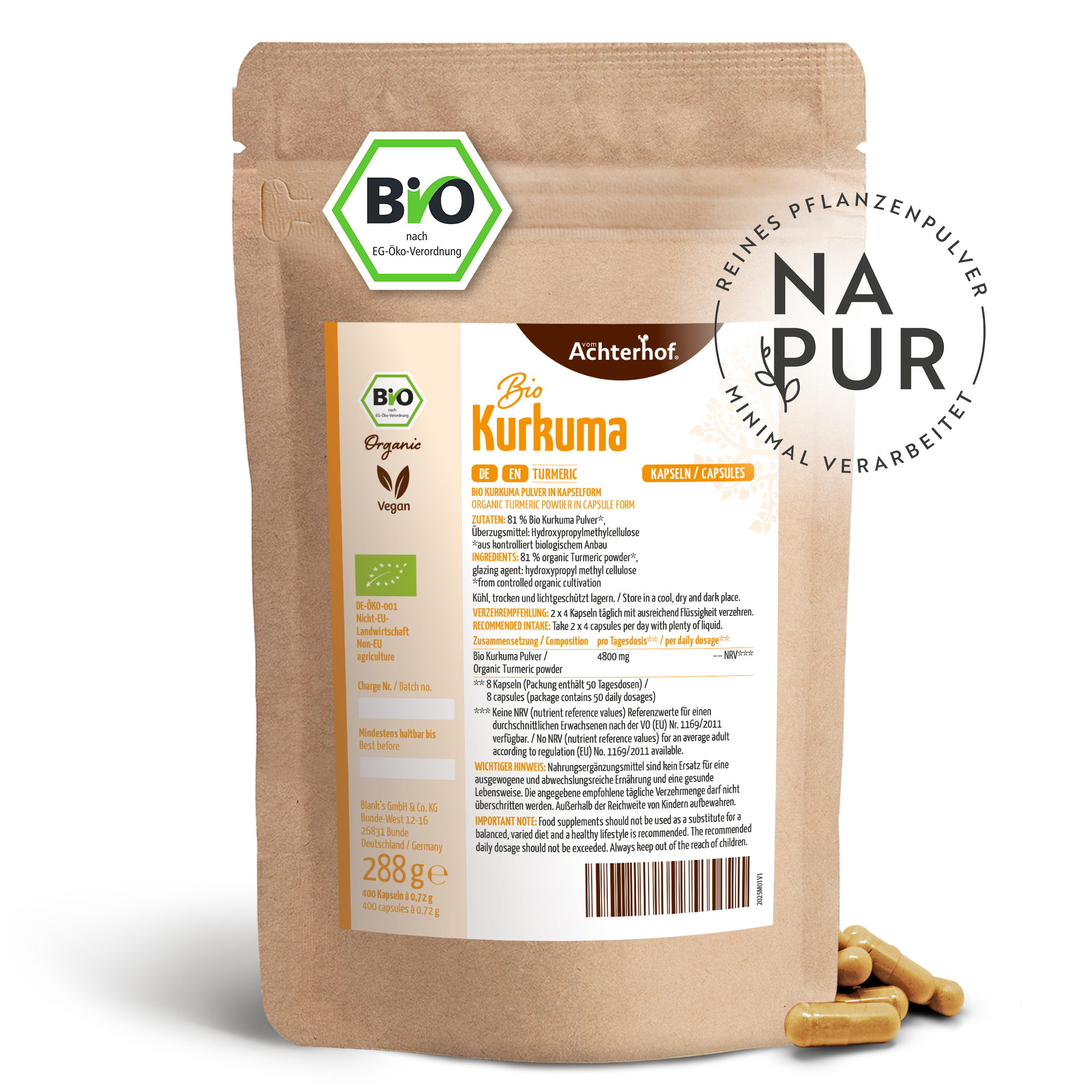 Bio Kurkuma Kapseln Nachfüllpack (400 Kapseln)