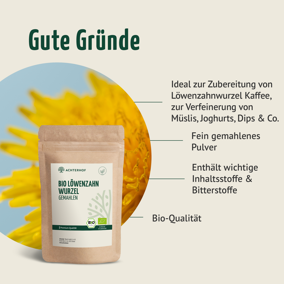 Löwenzahnwurzel Pulver Bio (500g)
