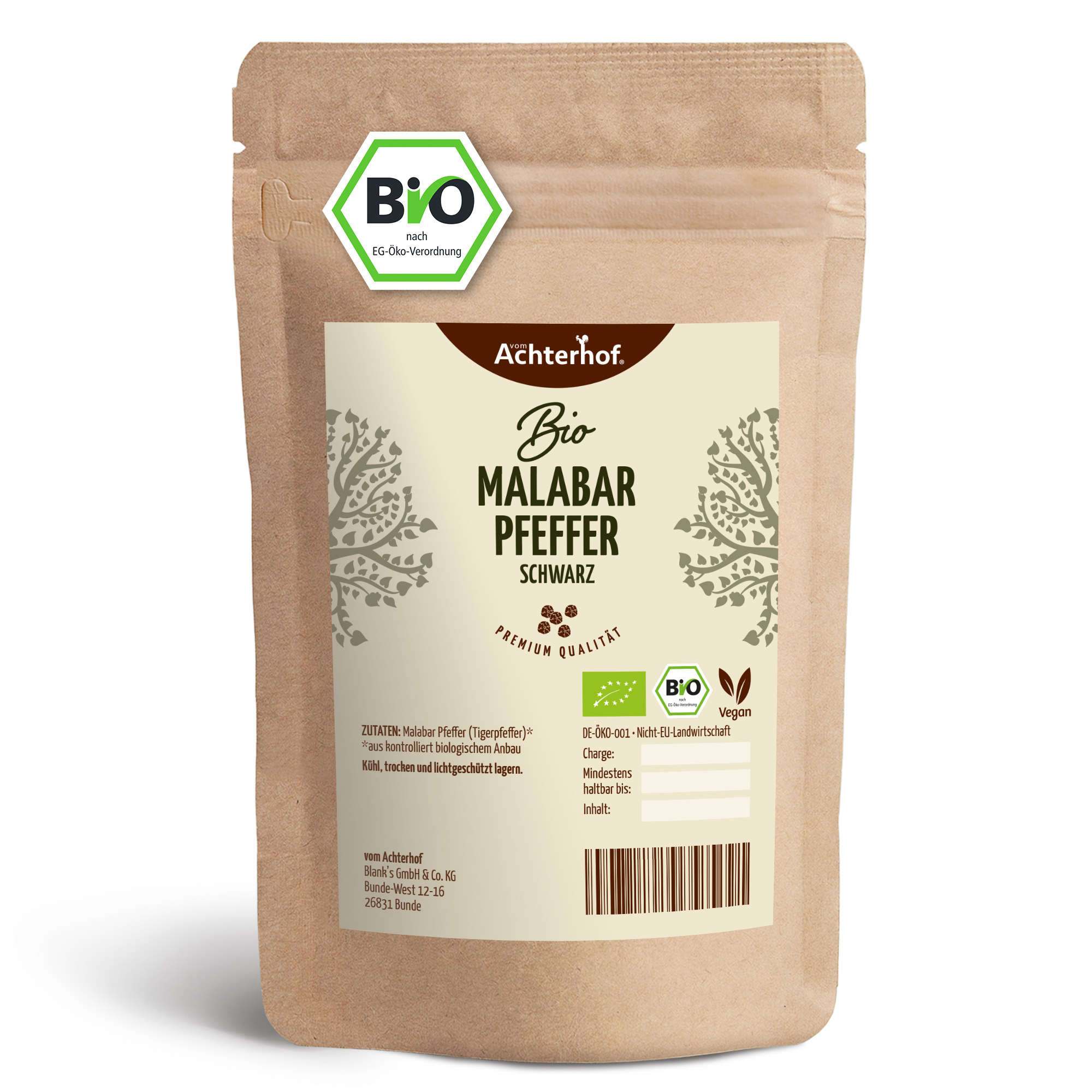 Malabar Pfeffer schwarz ganz Bio (500g)