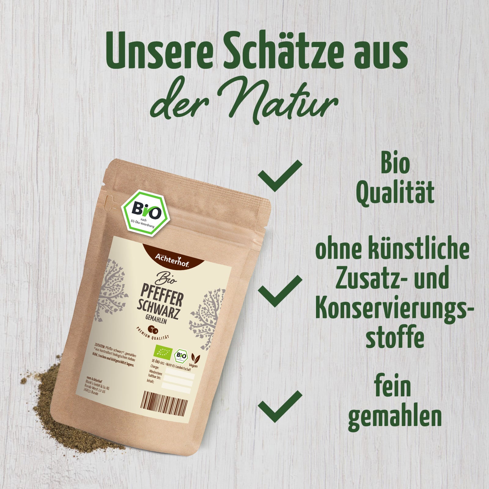 Pfeffer schwarz gemahlen Bio (200g)