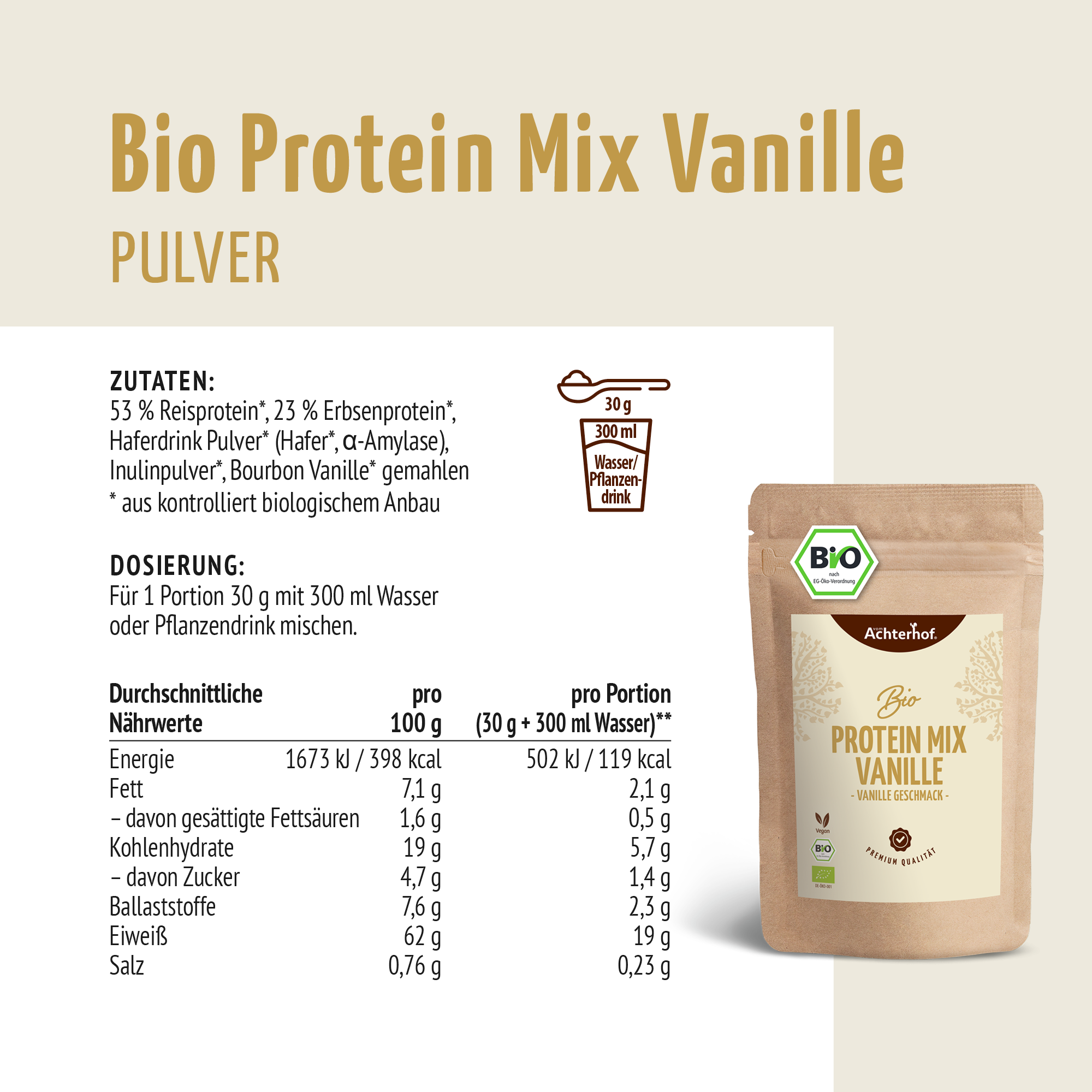 Bio Protein Mix mit Vanille (500g)