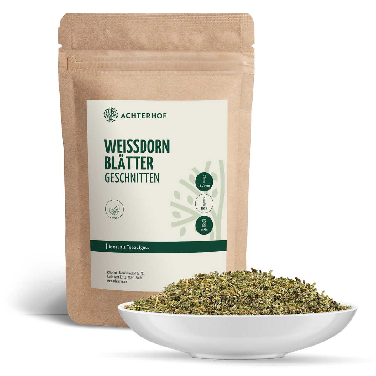 Weißdornblätter mit Blüten geschnitten (250g)